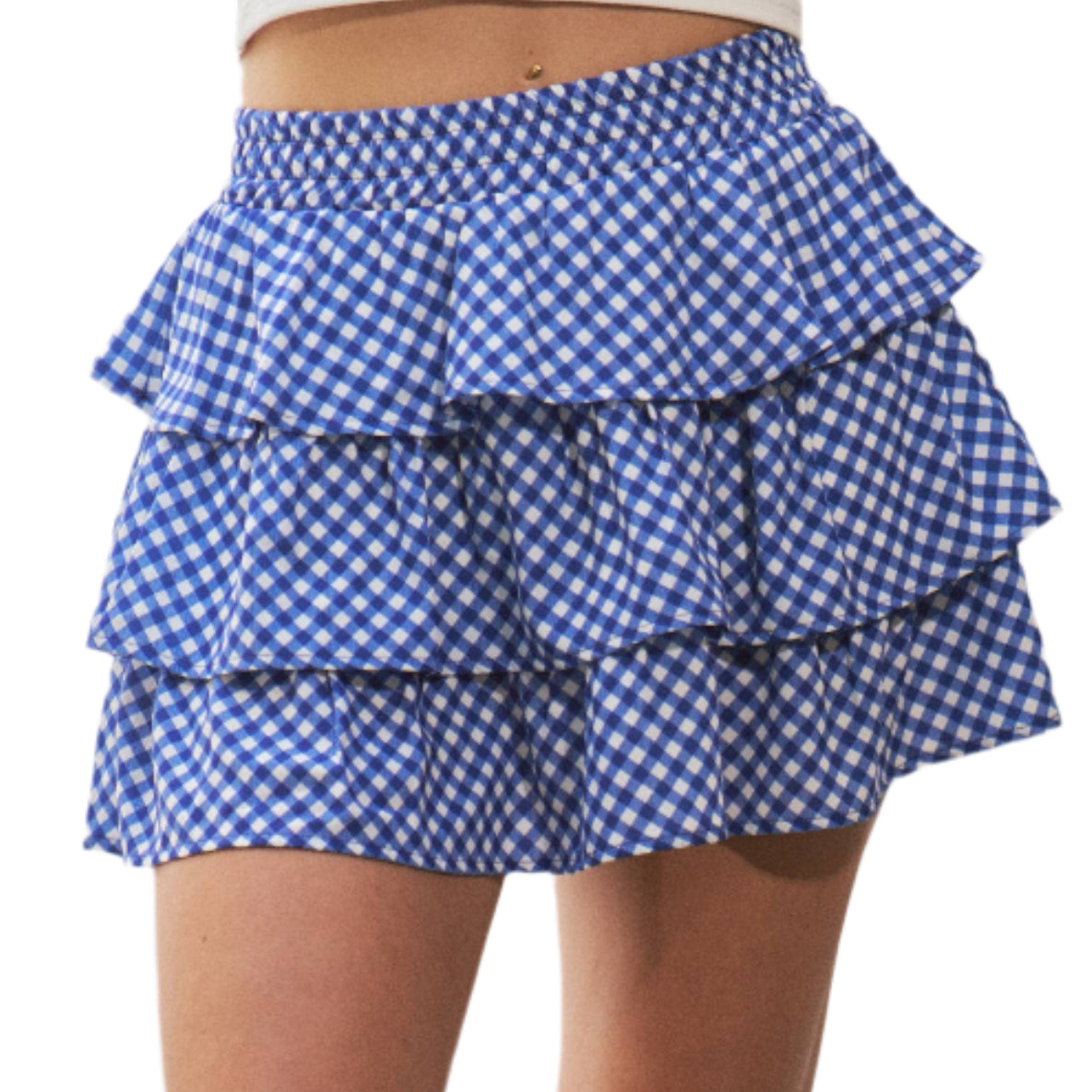 Gingham Ruffle Skirt-Blue